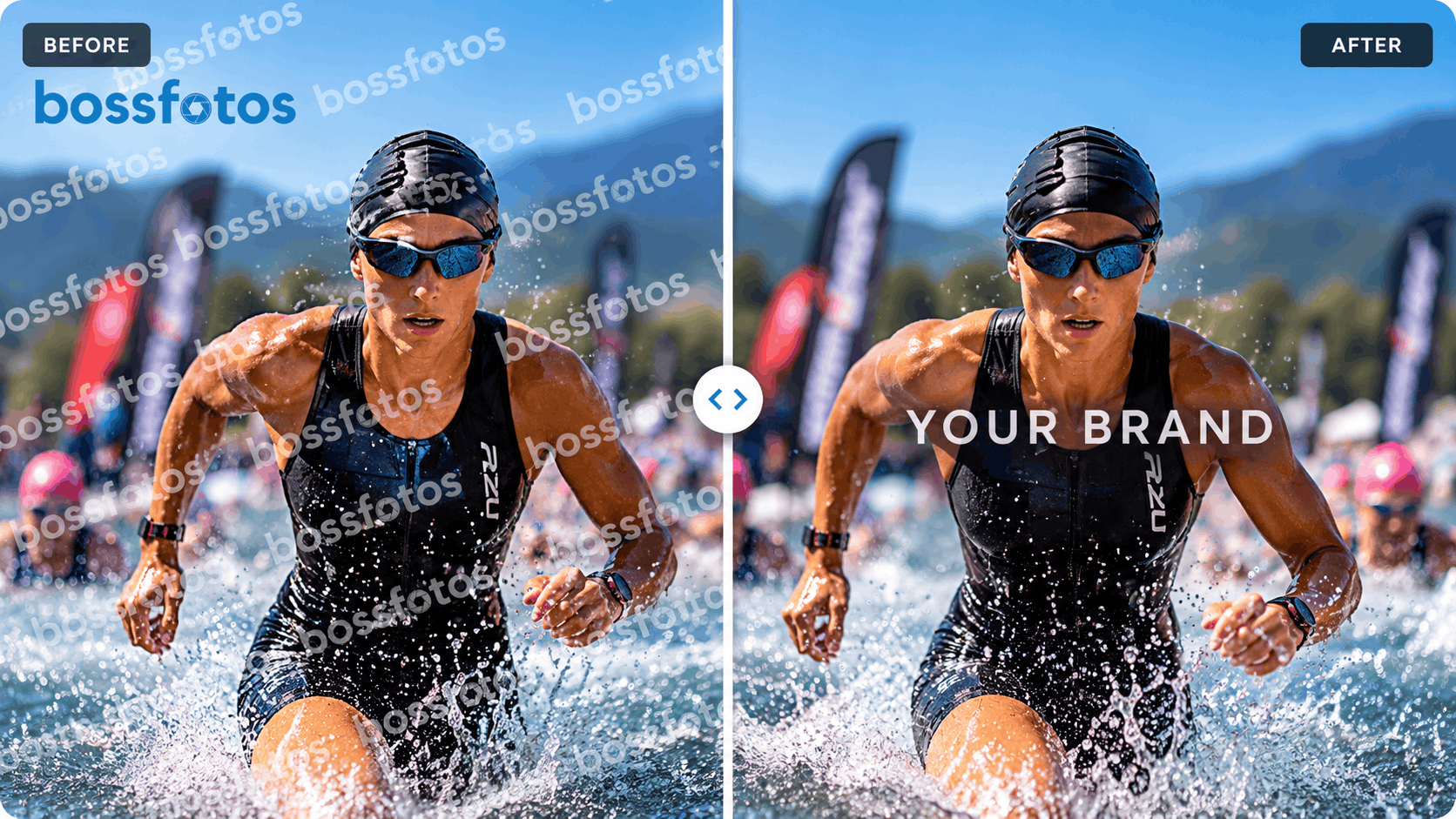 Before and after: Bossfotos watermark replaced with your own brand